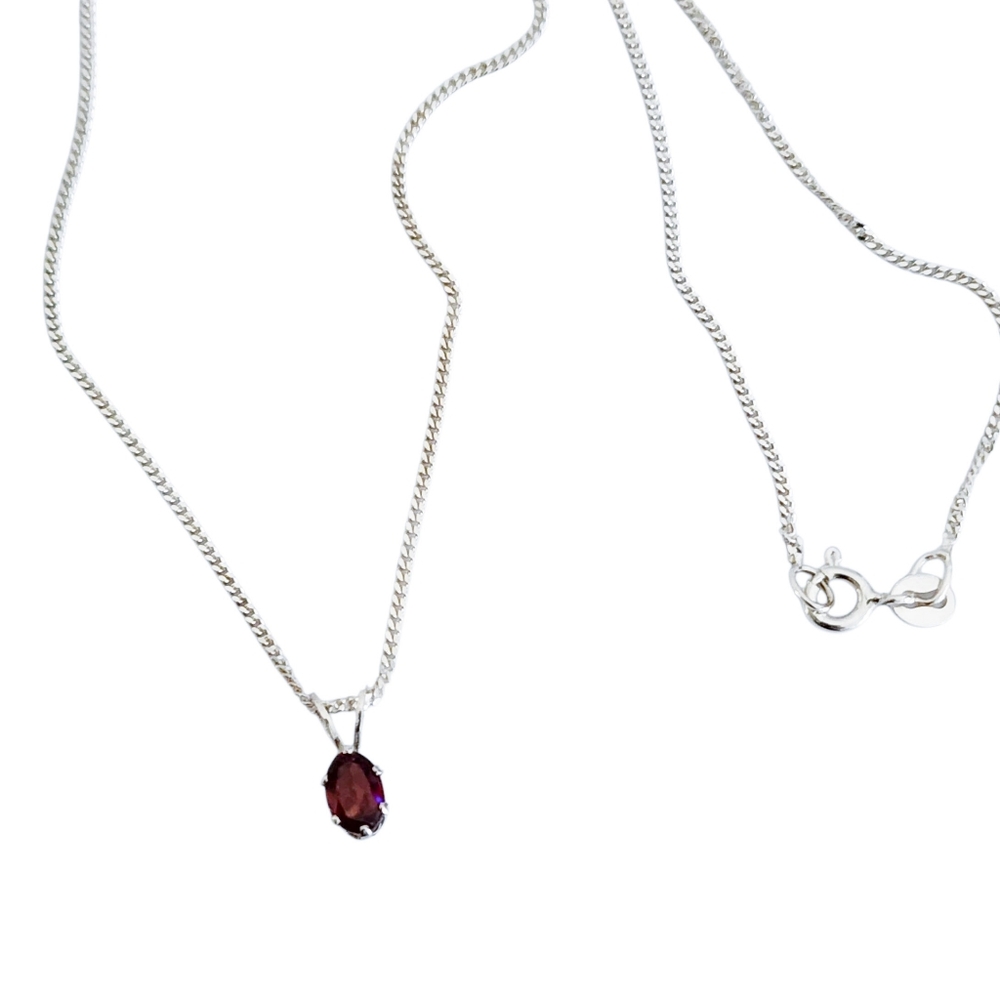 Dainty Pendant Necklace 925 Sterling Silver Garnet Color CZ Solitaire A0227 - Picture 12 of 13